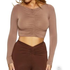 NAKED WARDROBE L BROWN RUCHED TOP
